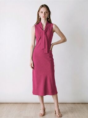 Clifford & Wills Vintage 90s Sleeveless Midi Dress Magenta Fuchsia Size 8